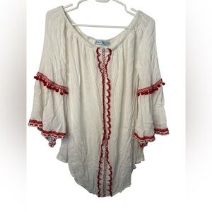 Solitaire Swim Coverup Medium White Red Crochet Top Dress